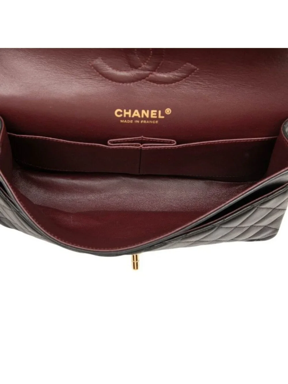 Chanel CC Logo Double Flap Quilted 25 Chain Shoulder Bag Black Lambskin